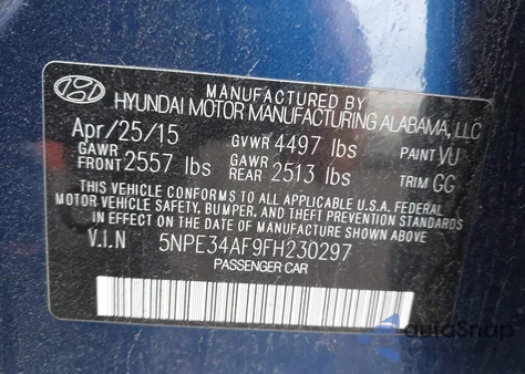 2015 Hyundai Sonata Sport z USA, uszkodzony, nr VIN 5NPE34AF9FH230297